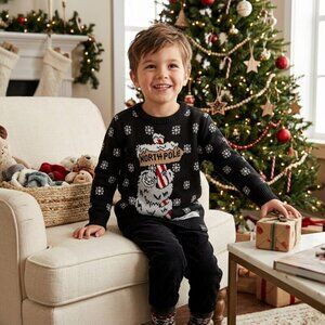 ALEX Stevens Little Boys’ Sloth Pole Sweater, Black Combo, Size 4